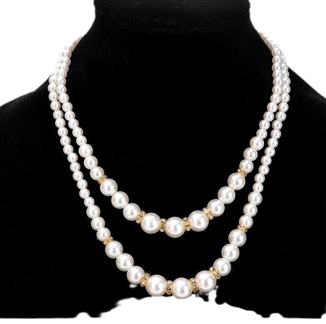 Multi-Layer Pearl Statement Bridal Choker Necklace