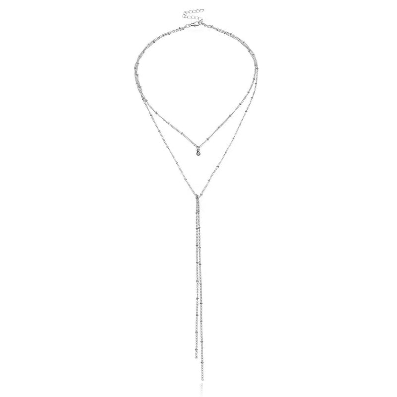 Double Layer Tassel Long Bead Chain Choker Necklace