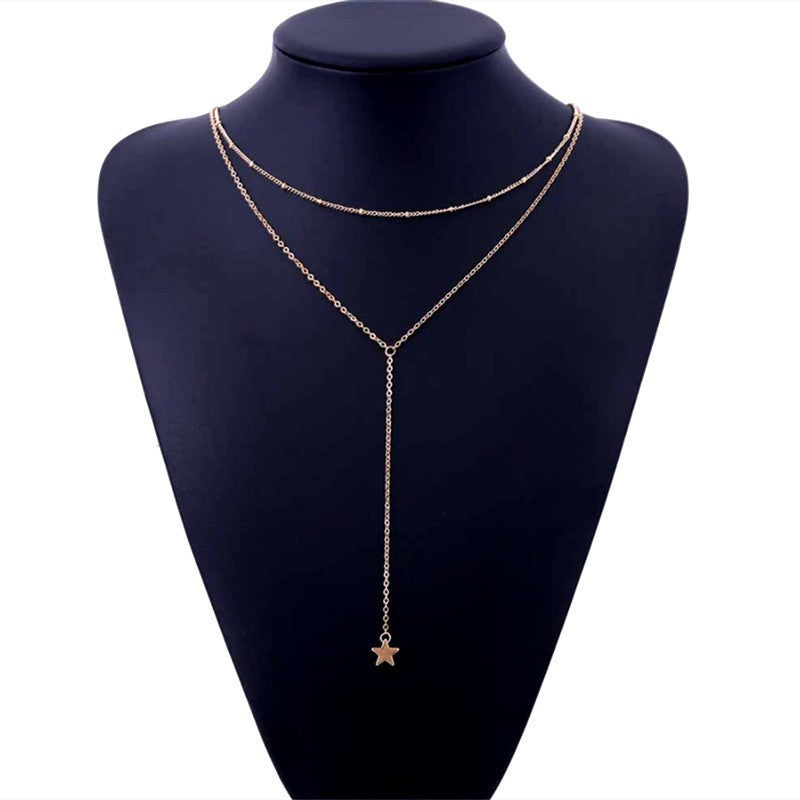 Star Round Bead Chain Long Necklace