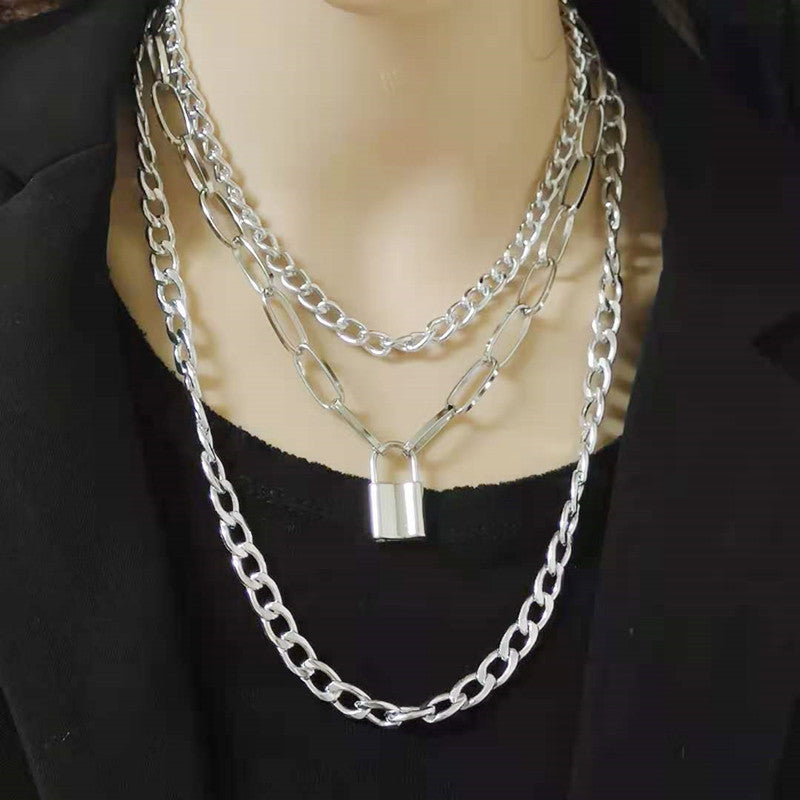 Layered Chain Necklace Neck Chains Lock Pendant Jewelry