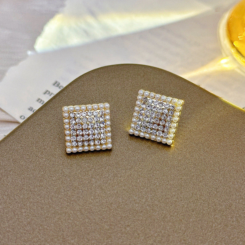 Full Rhinestone Square Geometric Earrings