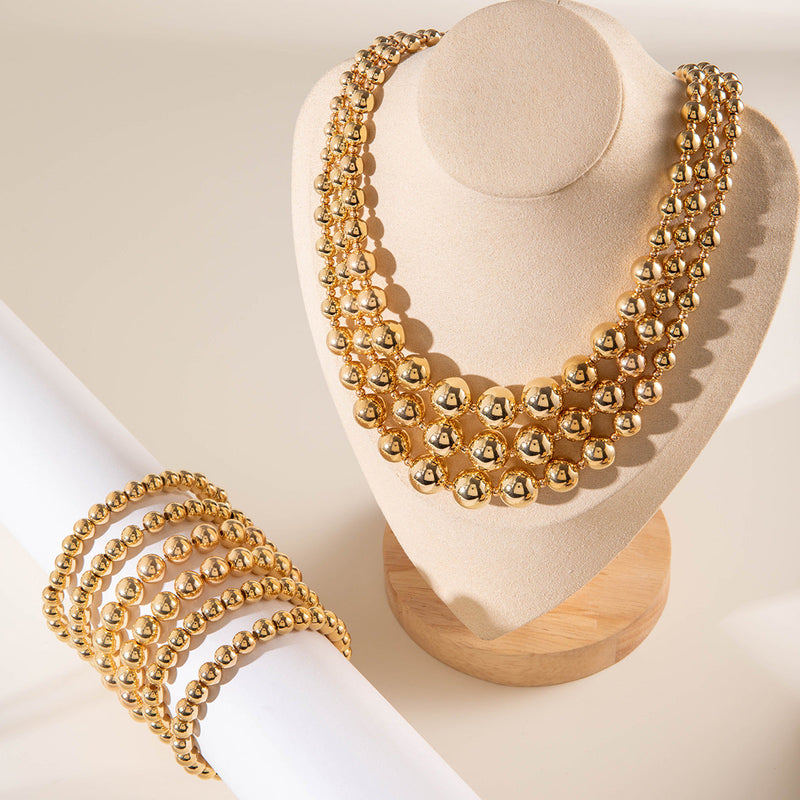 Retro CCB Geometric Metallic Beads Layer Chain Necklace Set