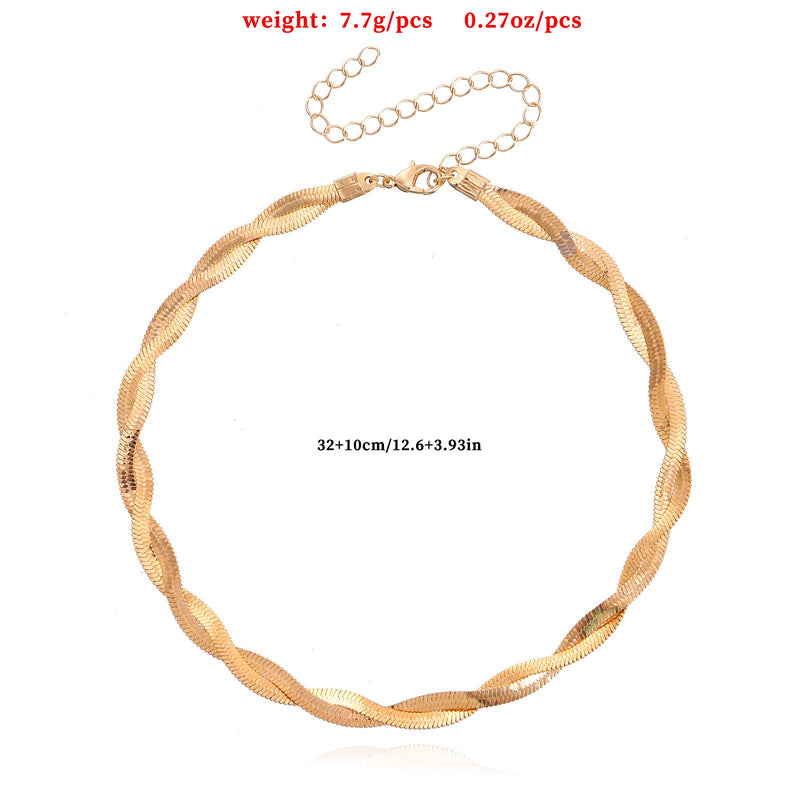 Twisted Double Layer Herringbone Chain Snake Choker Necklace