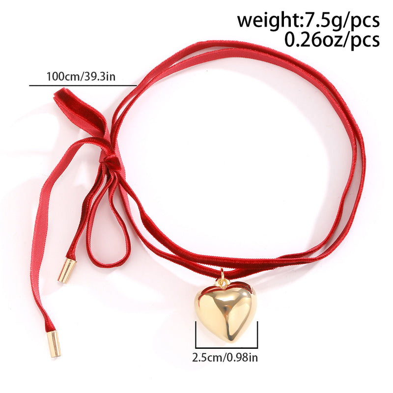 Ribbon Bow Long Choker Simple Heart Necklace