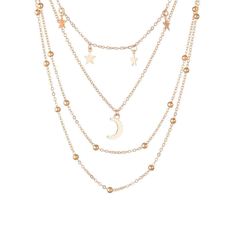 Three layer Chain Star Moon Pendant Necklace