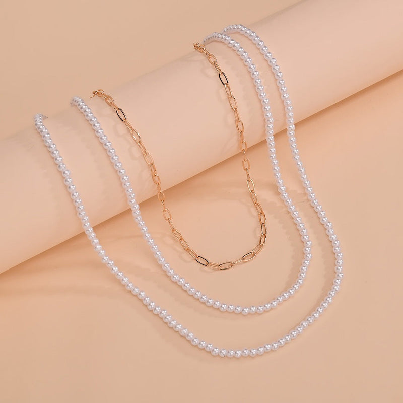 New Pearl Necklace Round Multi Layer White Chain