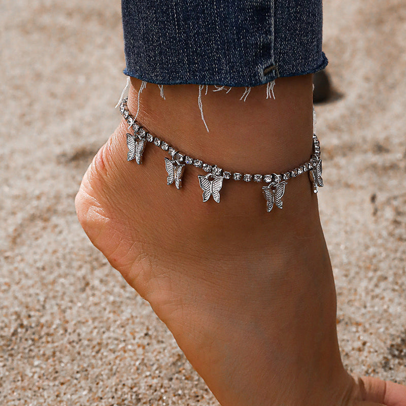 butterfly Anklet Summer Beach Girls Fashion Rhinestone Chain Foot Jewelry