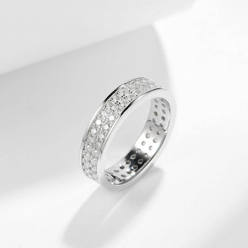 S925 Moissanite Matching Couple Eternity Bands Wedding Rings, Two-Row 1ct & Three-Row 1.8ct, D-Grade VVS, 18K White Gold Plated Unisex Rings