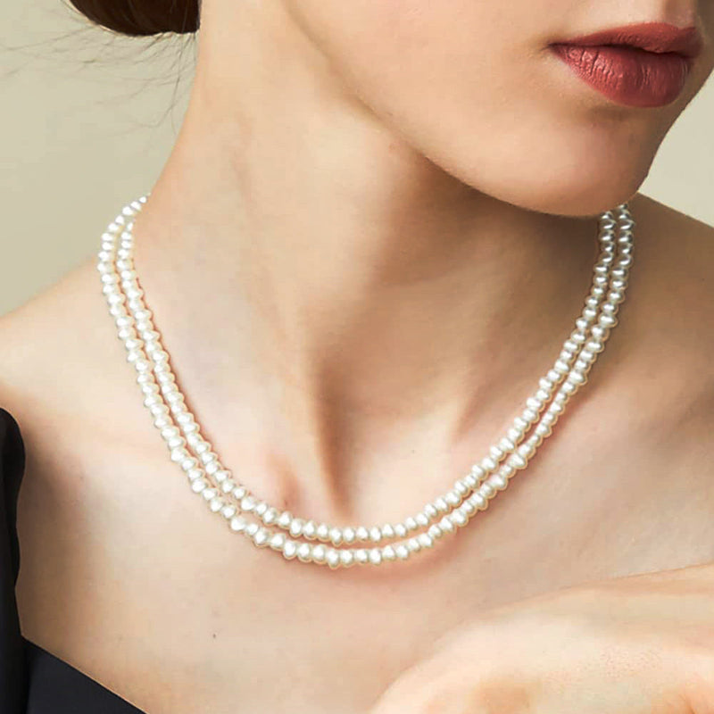 Vintage Layered Pearl Choker Necklace Double Strand Pearl Necklace