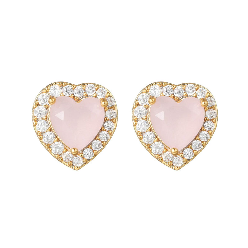 16 Pairs Pink Heart Stud Hoop Huggies Drop Earrings Set, 18K Gold Plated Stacking CZ & Pearl Designs, Planet Snowflake Moon Star | Cubic Zirconia