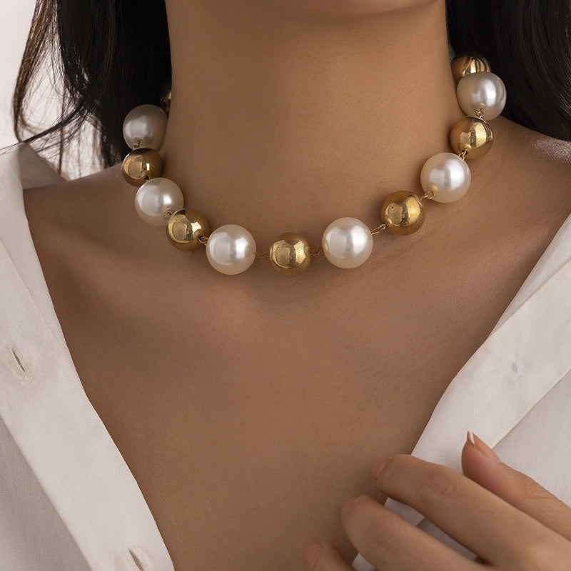 Large Pearl Bead Punk Choker Necklace