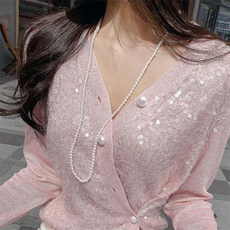 Imitation Long Glass Pearl Necklace