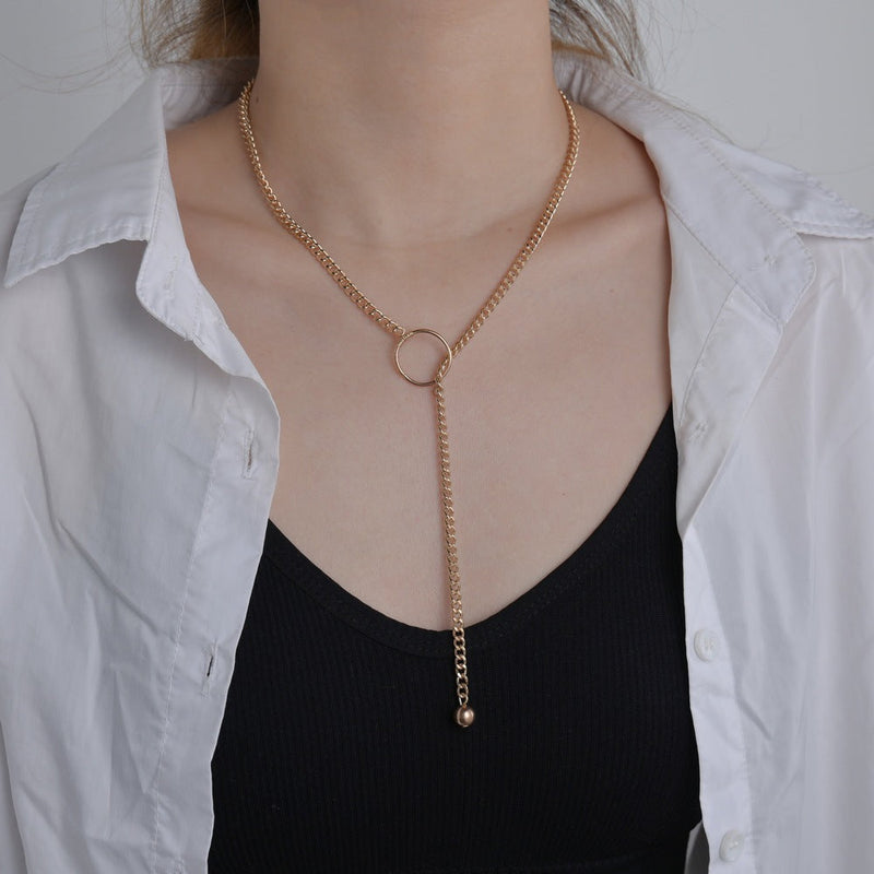 Drop Tassel Choker Necklace Long Thin Chain