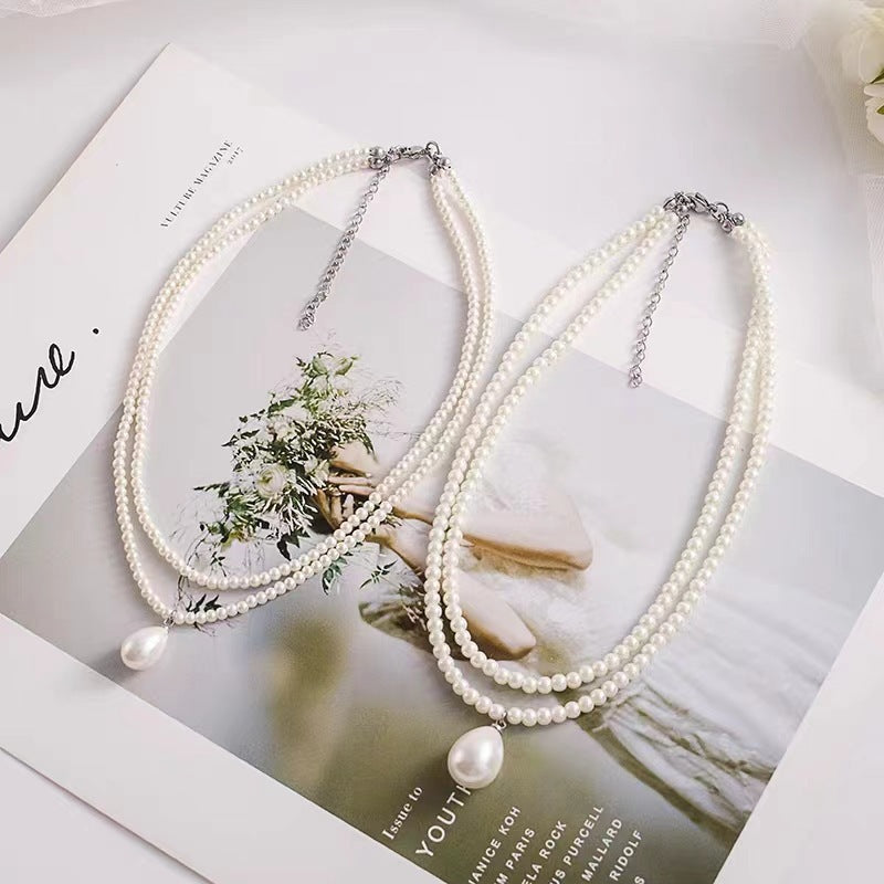 Double Layer Pearl Necklaces for Girl Water Drop Pearl Necklace