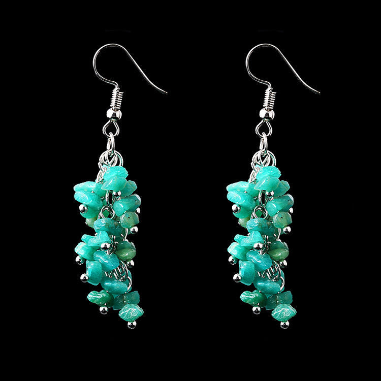 Handmade Natural Crystal Stone Earrings Long Tassel Gravel Jewelry