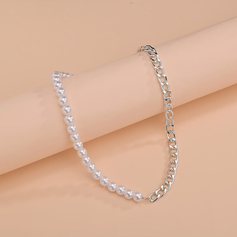 Elegant Chain Choker Necklace White Pearl