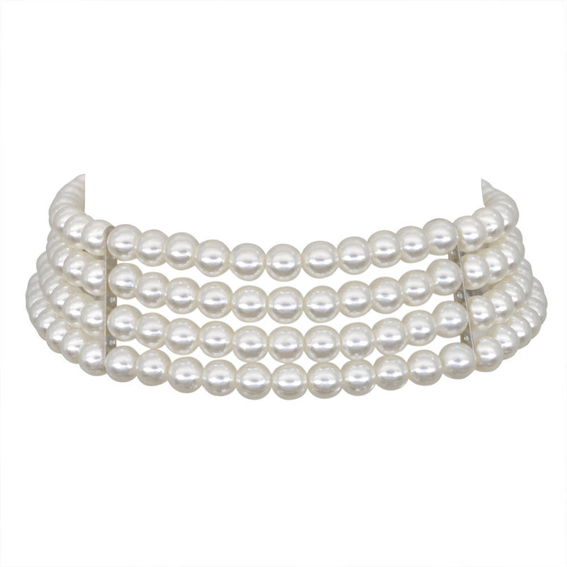 Round Imitation Pearl Choker Necklace Multi Strands
