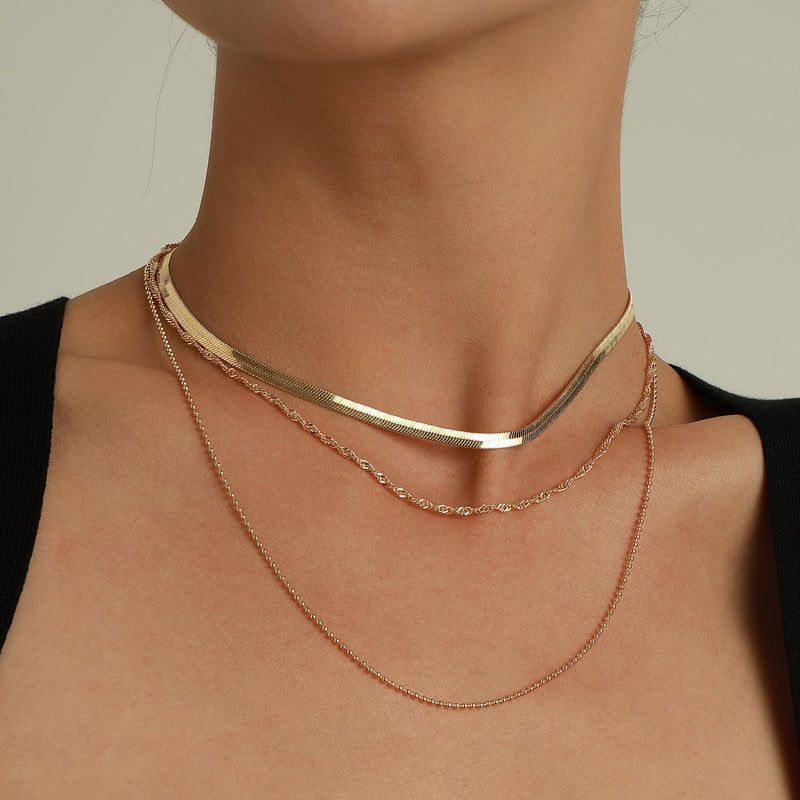 Punk Multi Layered Flat Blade Snake Link Chain Choker Necklace