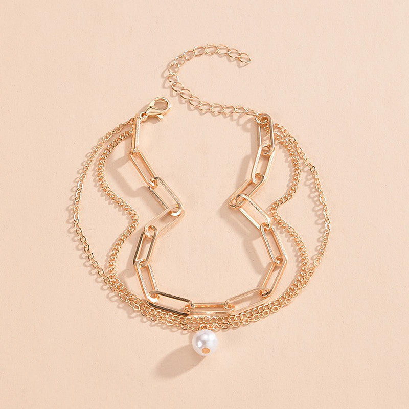 Paper Clip Anklet Chain Imitation Pearl