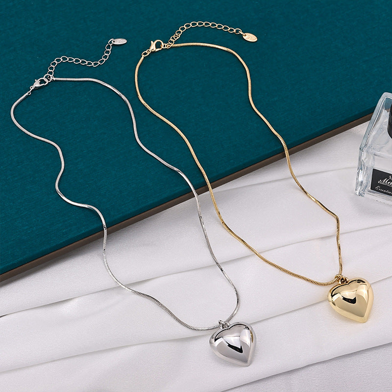 Peach Heart Snake Chain Necklace