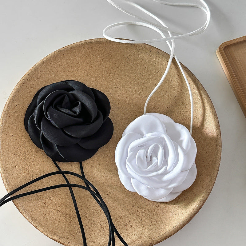 Retro Fabric Satin Rose Flower Necklace