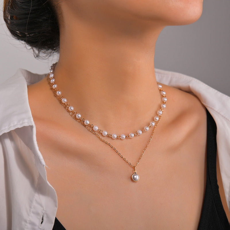 Chain Pearl Necklace for Women Baroque Metal