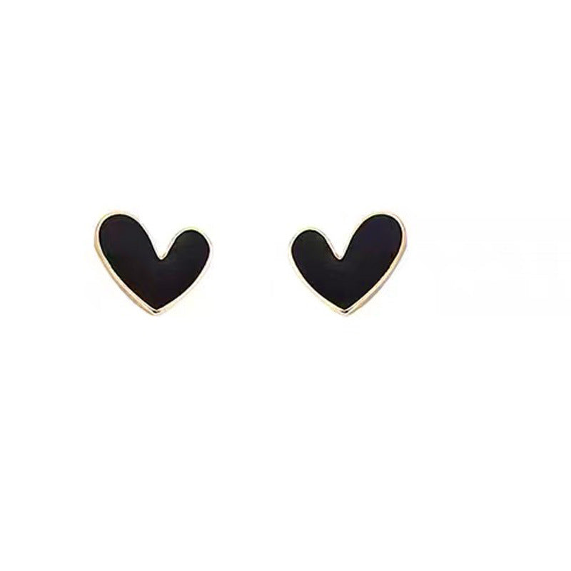 Black White LOVE Heart Stud Earrings for Women