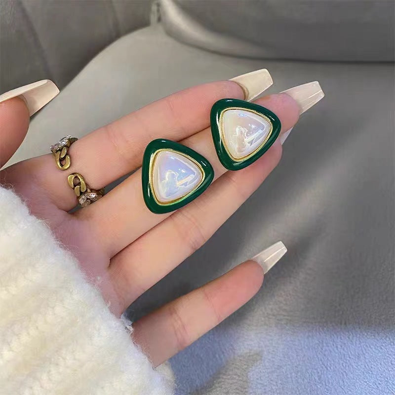 Geometric Green Triangle Earrings