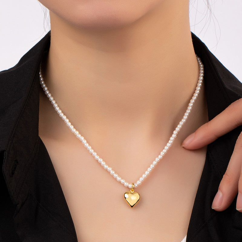Heart Pearl Beads Chain Choker Necklaces