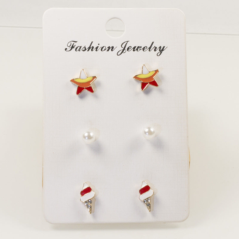 Ice cream star stud earrings set
