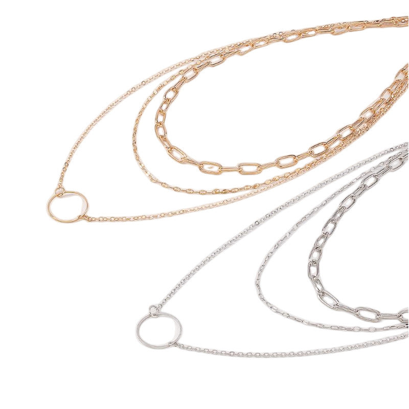 Multi Layers Metallic Chain Hollow Heart Pendant Necklace