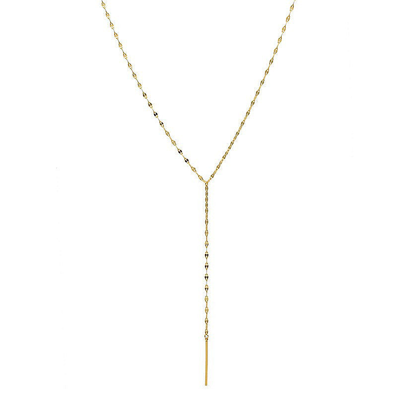 Square Geometric Bar Pendant Long Chain Tassel Necklace