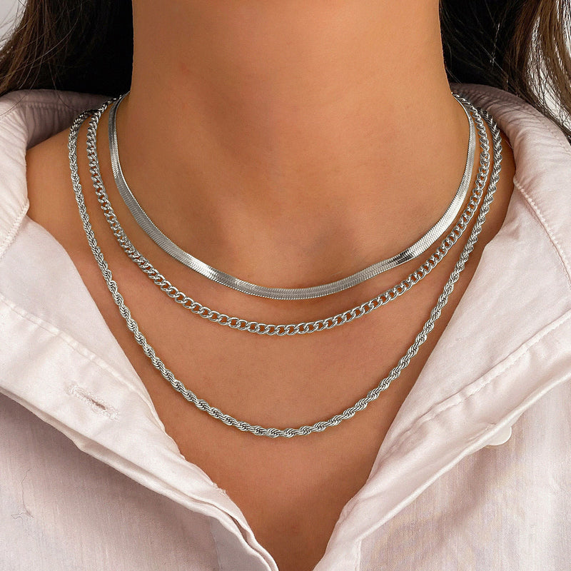 Three Link Chains Jewelry Necklace Snake Chain