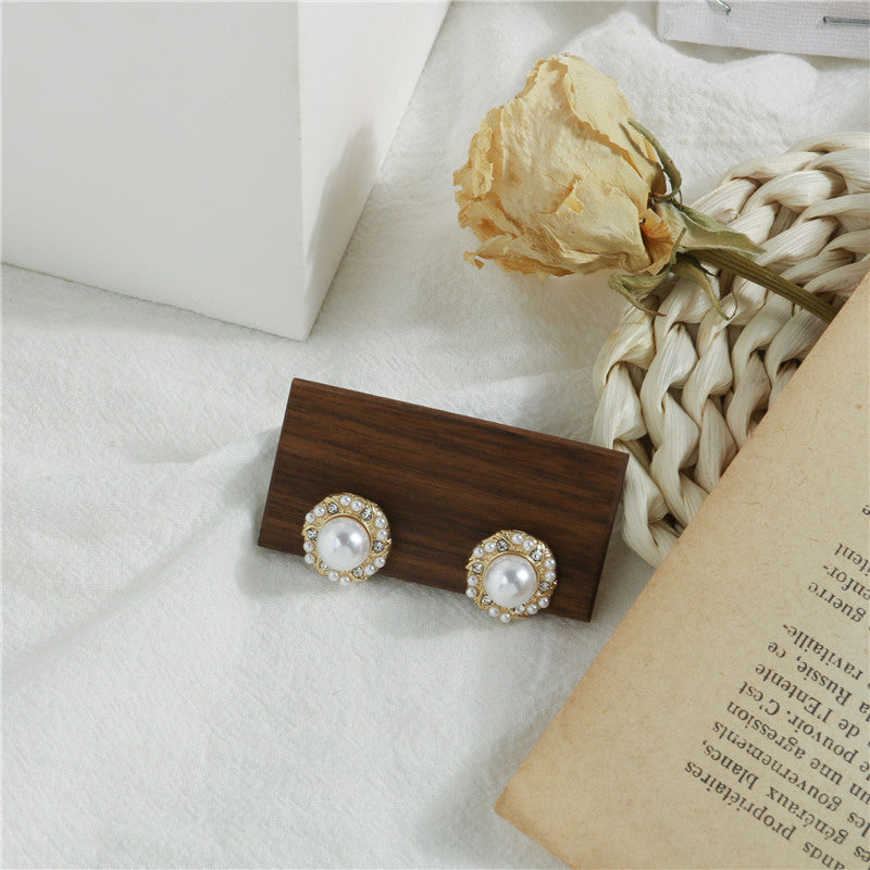 Baroque Round Pearl Rhinestone Earrings