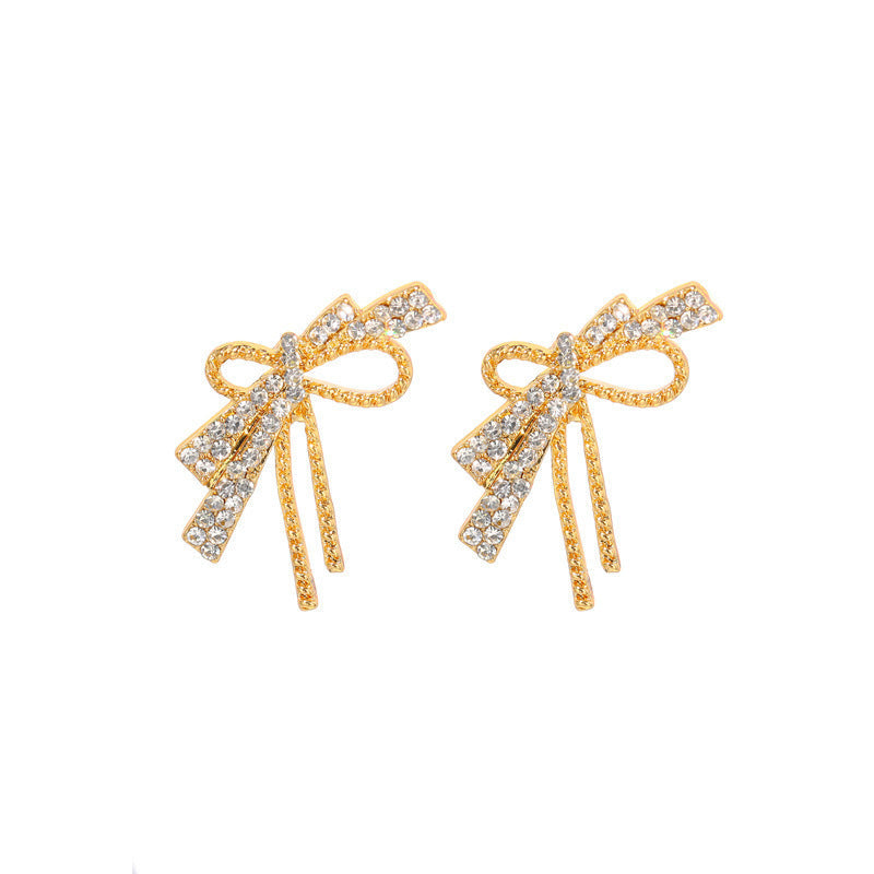 Cute Rhinestone Bow Stud Earrings