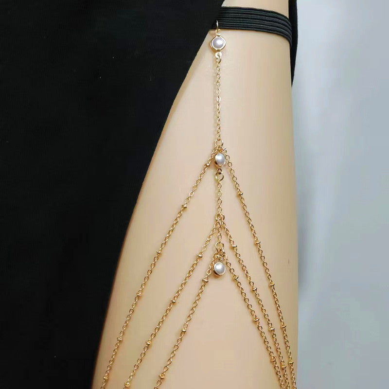 Sexy Multilayer Bead Chain Rhinestone Tassel Adjustable Elastic Thigh Chain