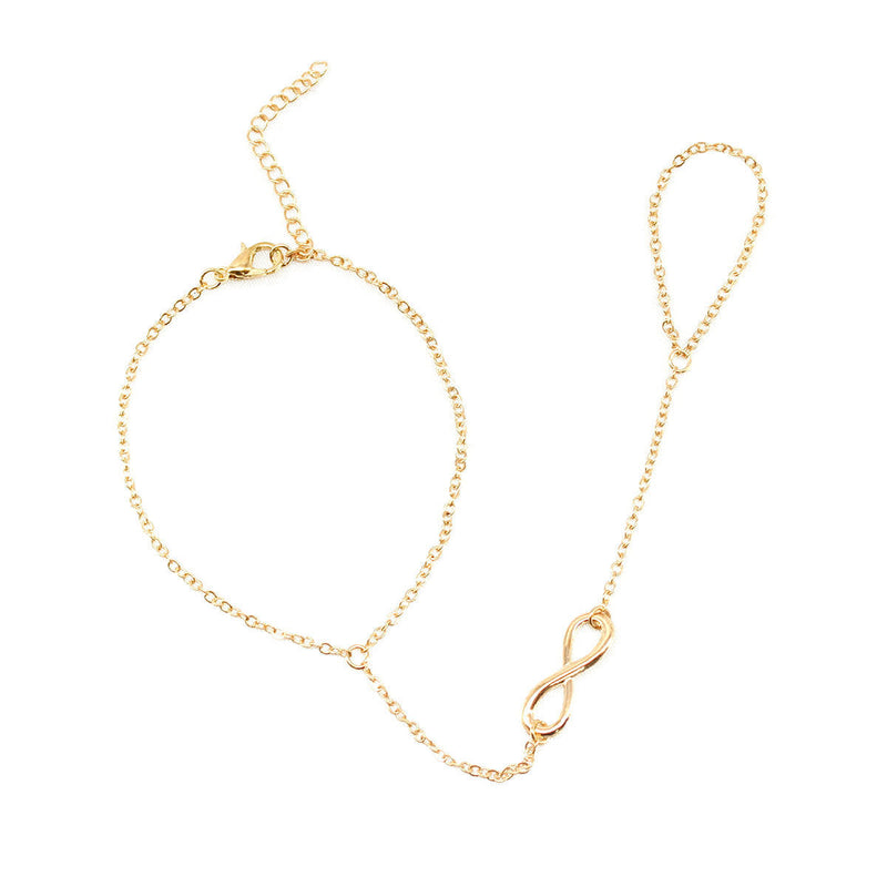 Lucky Infinity Symbol Finger Ring Chain Bracelet