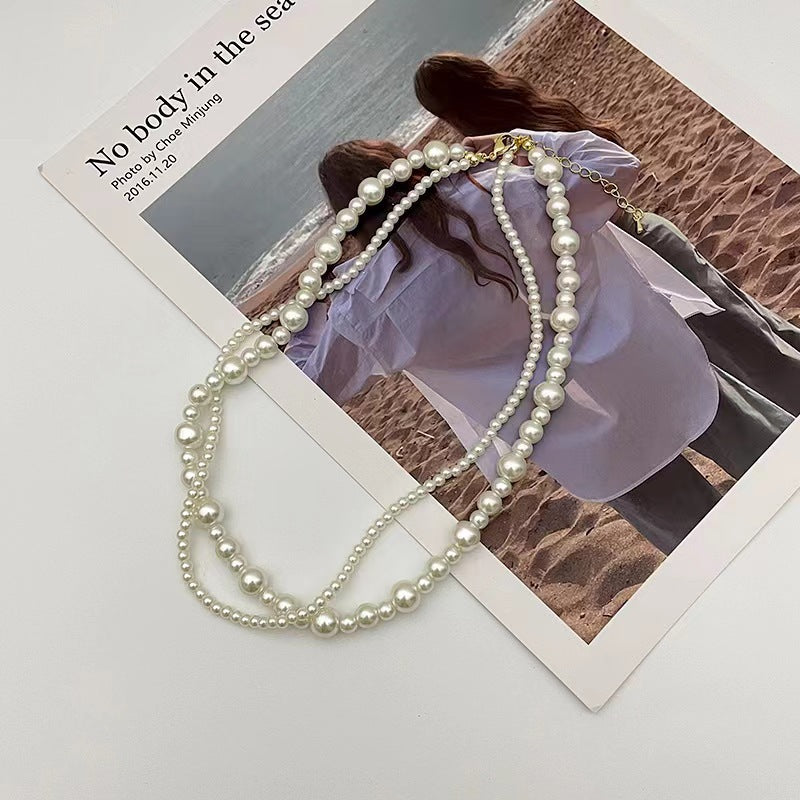 Three-Layer Pearl Strand Necklace for Women
