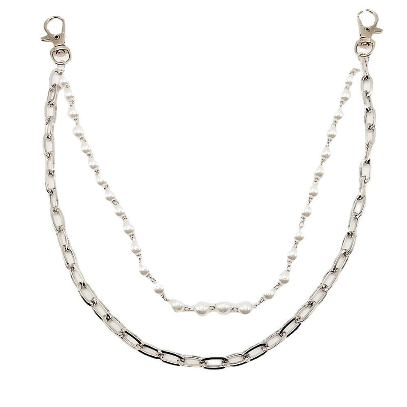 Double Layers Wallet Chains Disco Pearl Pocket Belt Key Chains