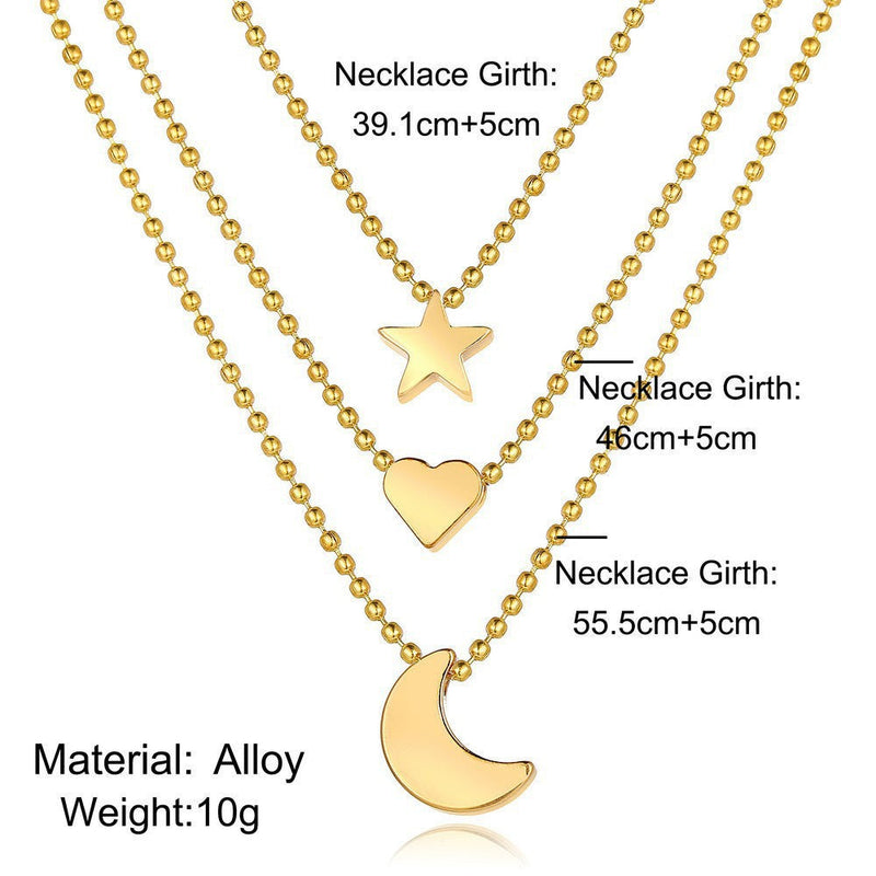 Chain Moon Star Heart Necklace Women Multi Layer