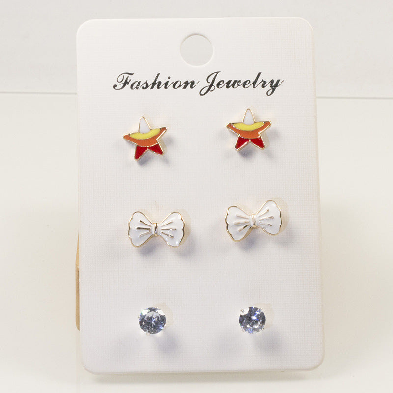 Bow star stud earrings set