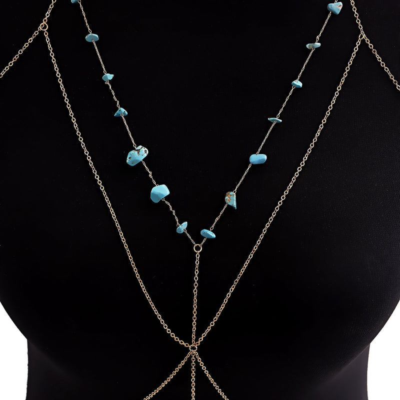 Sexy Cross Stone Beads Body Chains Bikini Belly Bra for Women