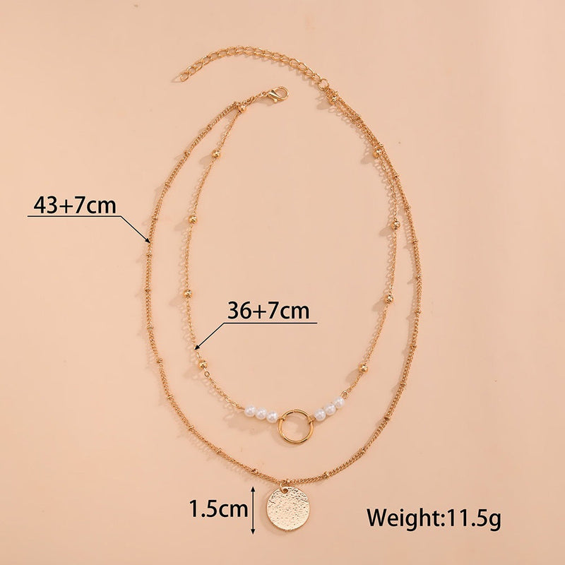 Layered Disc Pearl Pendant Necklace