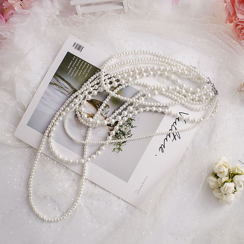 Long Beaded Layer Pearl Necklace