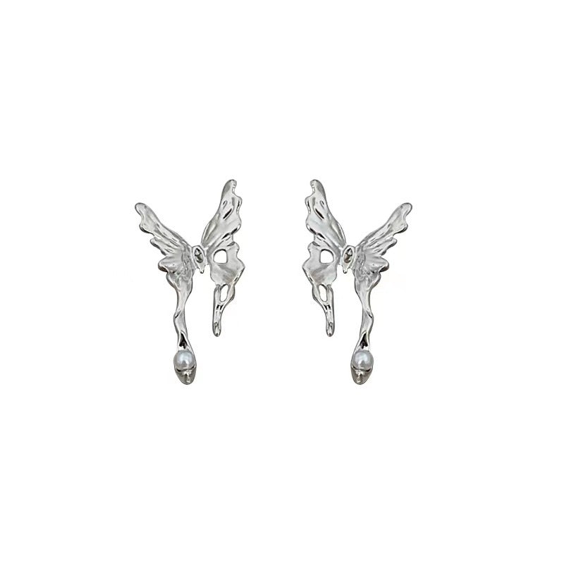 Exaggerated Butterfly Metal Stud Earrings