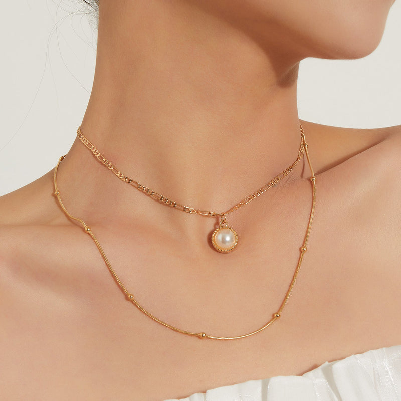 Layered Necklace Pearl Pendant