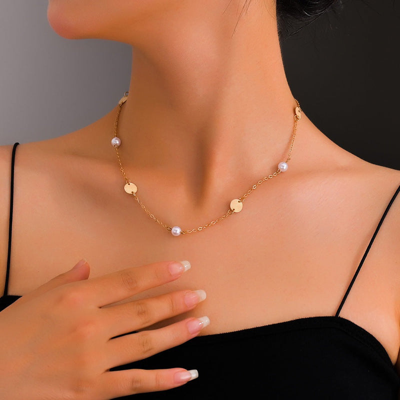 Pearl Disc Chain Necklace