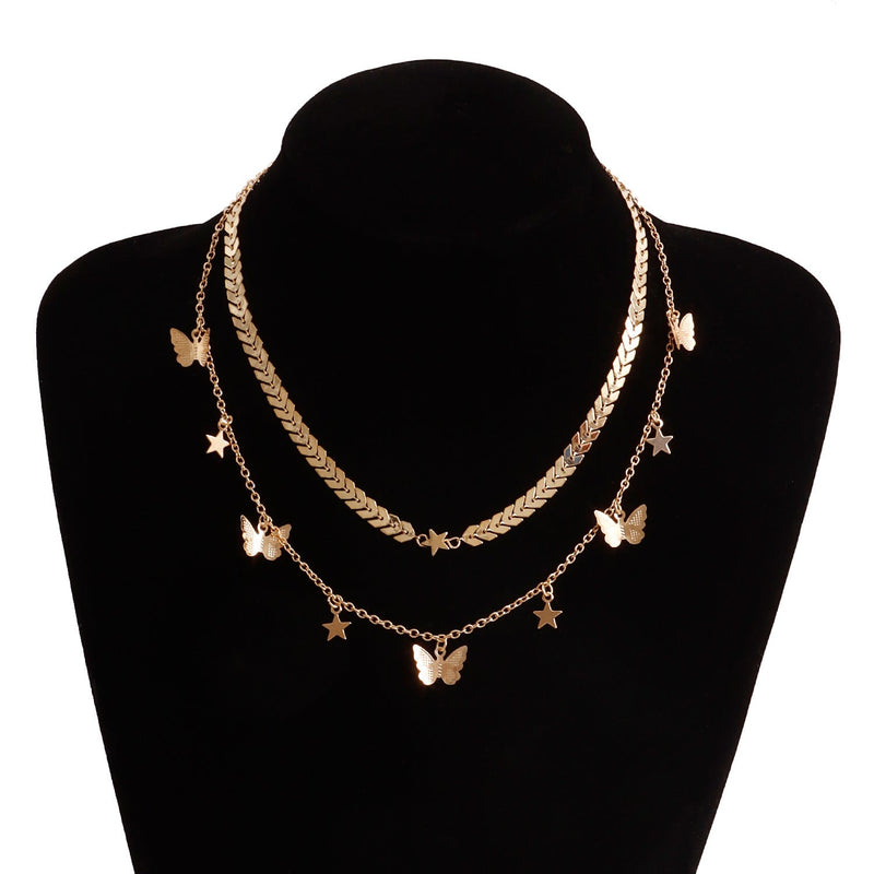 Multi-Layer Butterfly Pendant Necklace