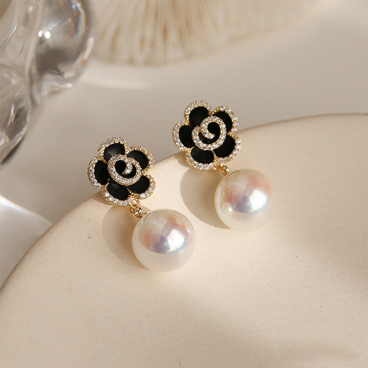 Fashion Flower Camellia Pearl Earrings