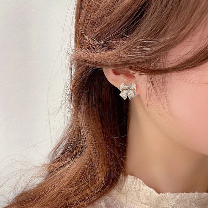 Pearl Bow knot Stud Earrings for Women